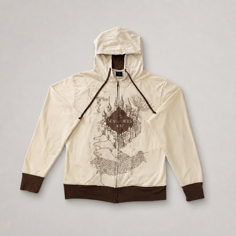 Vintage Harry Potter Marauder's Map Zip-Up Hoodie Universal Studios Size M - Picture 3 of 8